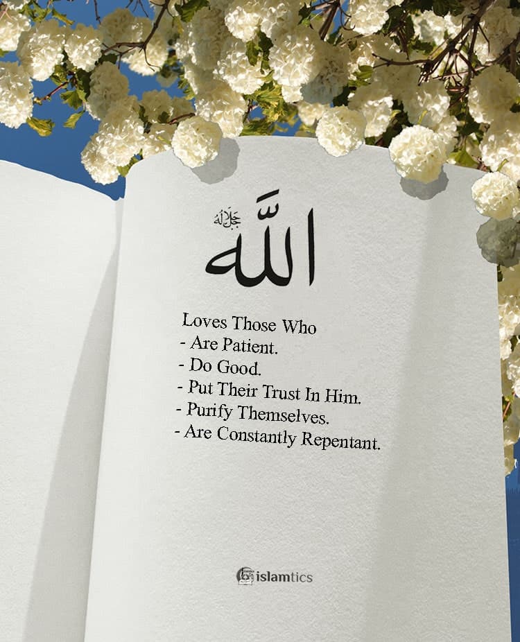 Allah Loves Those Who Are Patient. Do Good. Put Their Trust In Him. Purify Themselves. Are Constantly Repentant.
