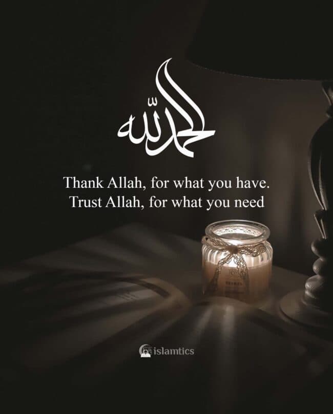 Trust Allah, for what you need Thank Allah, for what you have. Trust Allah, for what you need