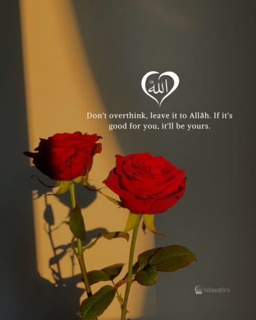 Don’t overthink, leave it to Allāh. If it’s good for you, it’ll be yours. Don’t overthink, leave it to Allāh. If it’s good for you, it’ll be yours.
