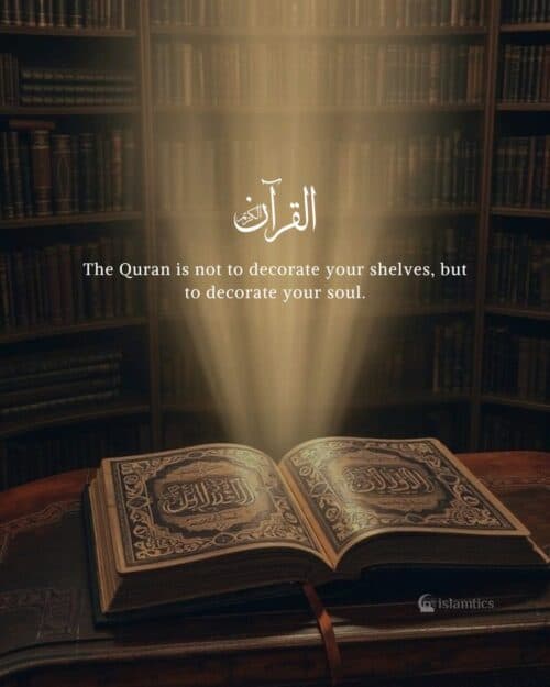 The Quran is not to decorate your shelves, but to decorate your soul. The Quran is not to decorate your shelves, but to decorate your soul.