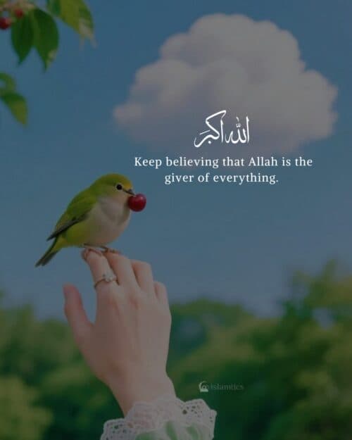Keep believing that Allah is the giver of everything. Keep believing that Allah is the giver of everything.