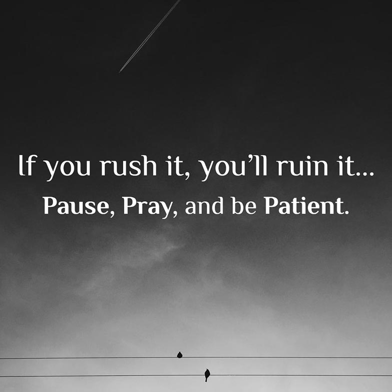 If you rush it you will ruin it. Pause, pray and be patient