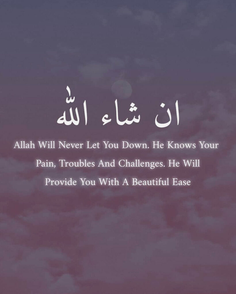 Allah Will Never Let You Down. He Knows Your Pain, Troubles, And Challenges. He Will Provide You With A Beautiful Ease