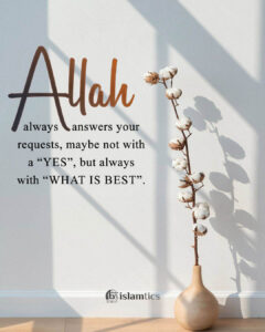 ALLAH always answers your requests, maybe not with a “Yes”, but always with “What is Best”.