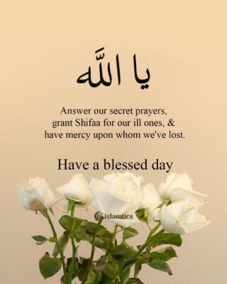 Ya Allah answer our secret prayers grant Shifaa for our ill ones& have mercy upon whom we've lost