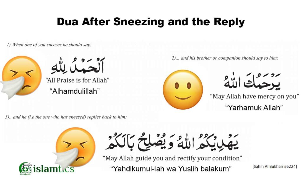 Dua After Sneezing How To Reply from Hadith Islamtics