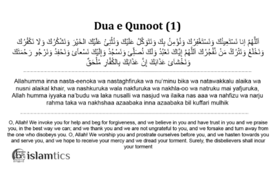 Dua e Qunoot -Witr dua- in English, Arabic & Transliteration