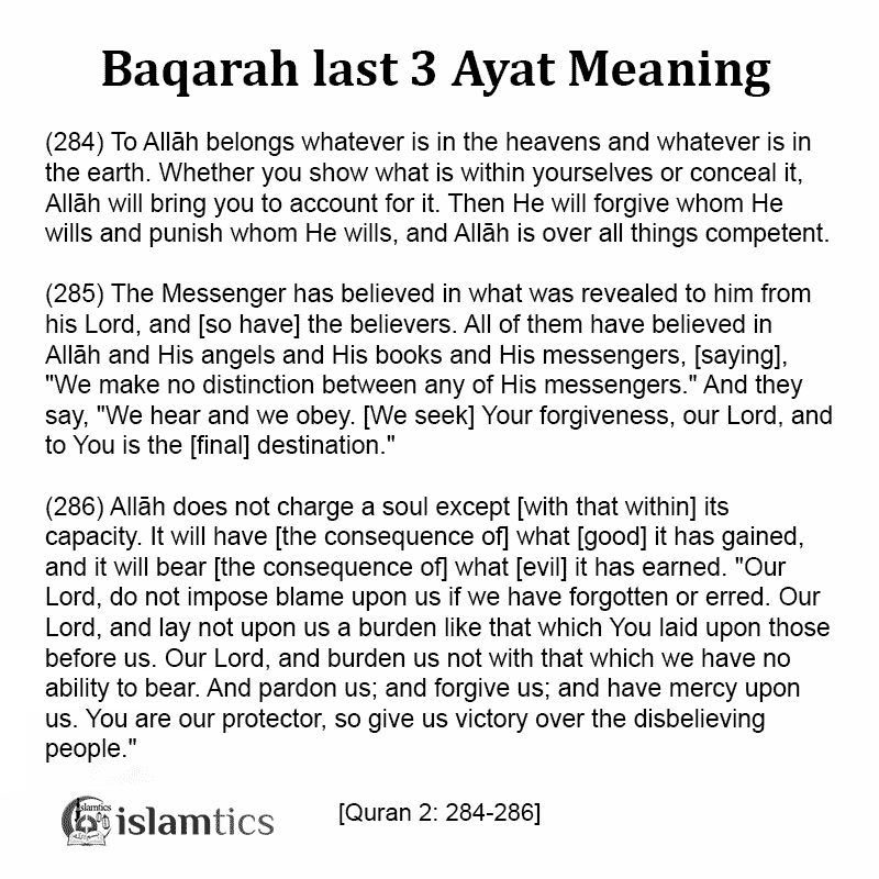 Surah Baqarah last 3 Ayat Meaning in english