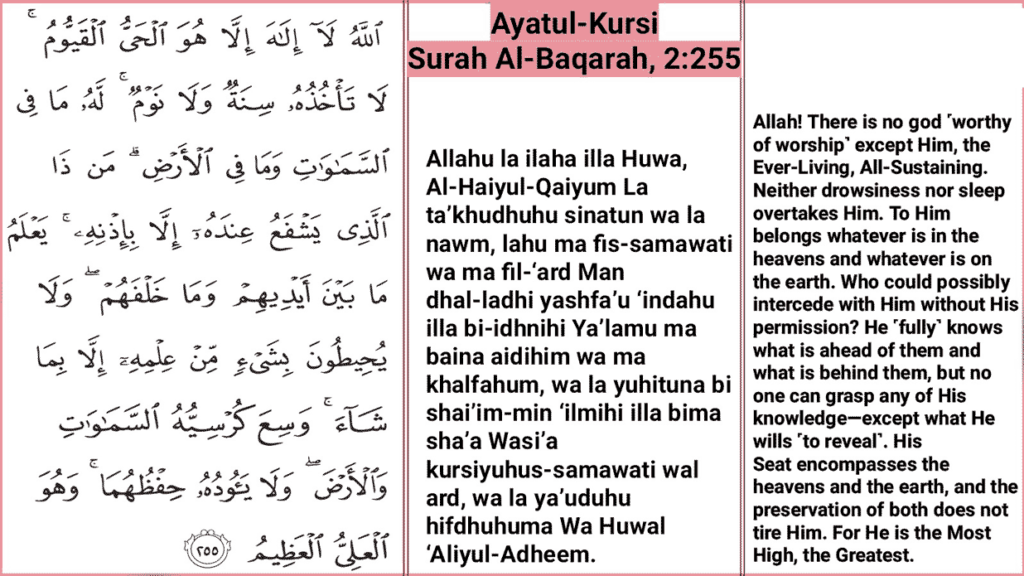 Ayat ul-Kursi in english and meaning