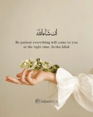 Be patient everything will come to you at the right time. In’sha’Allah