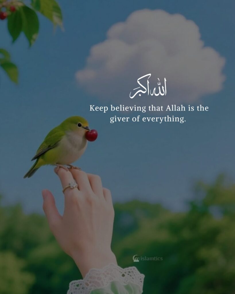 Keep believing that Allah is the giver of everything.