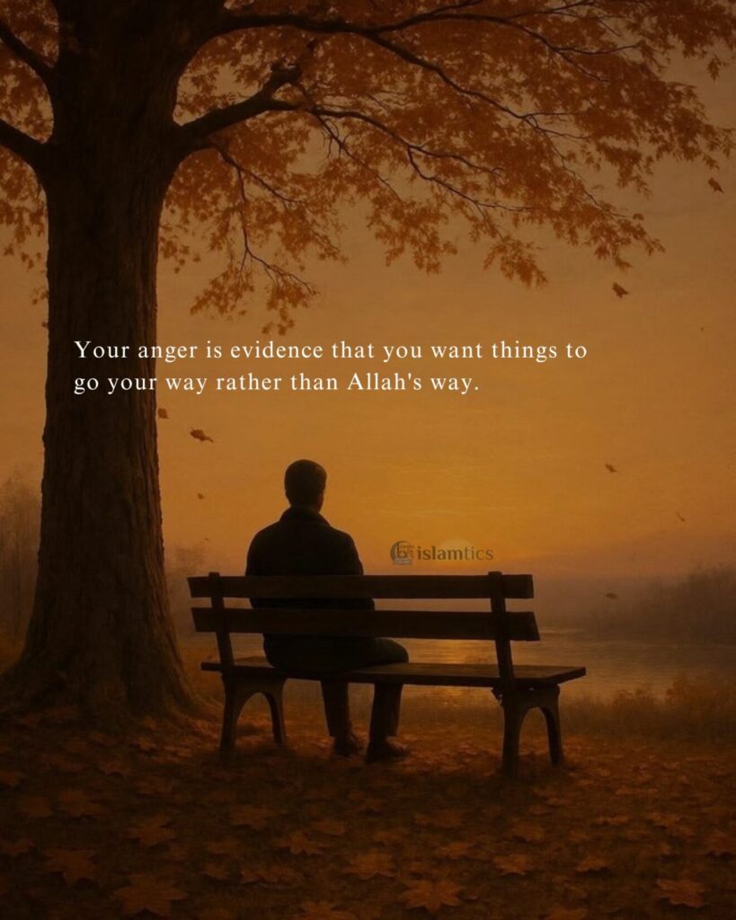 Your anger is evidence that you want things to go your way rather than Allah's way.